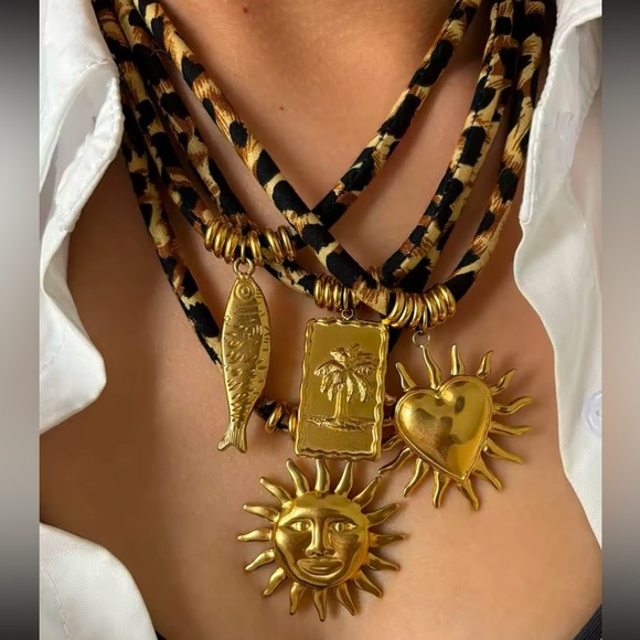 Celestial Radiance The Heart Goddess Statement Leopard Cord  Necklace - Picture 4 of 7